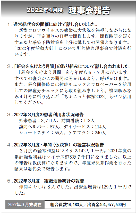 2022年4月度理事会報告