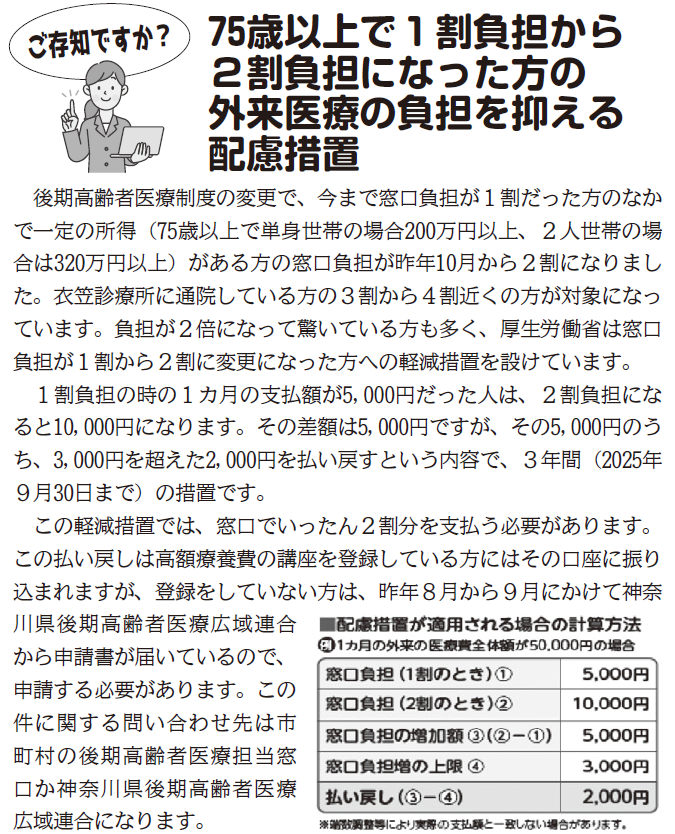 75歳以上で１割負担から２割負担になった方の外来医療の負担を抑える配慮措置